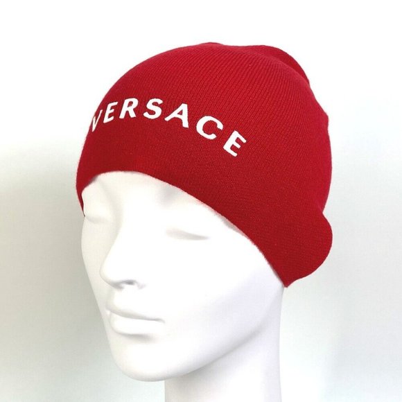 UNUSED VERSACE beanie knit cap hat Beanie Bicolor Knit hat wool Red/White main image 9